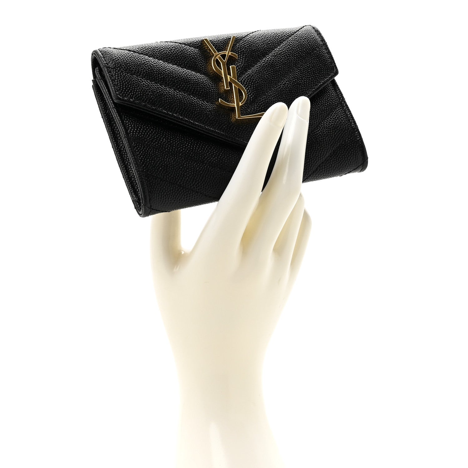 Saint Laurent Grain De Poudre Matelasse Chevron Small Monogram Envelope Wallet Black 2 of 11