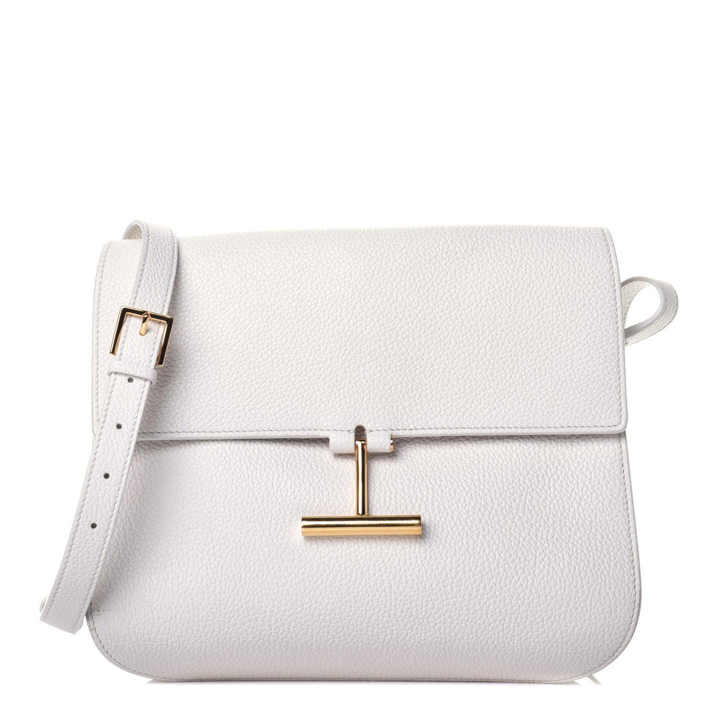 Grained Calfskin Large T Clasp Tara Crossbody Bag White