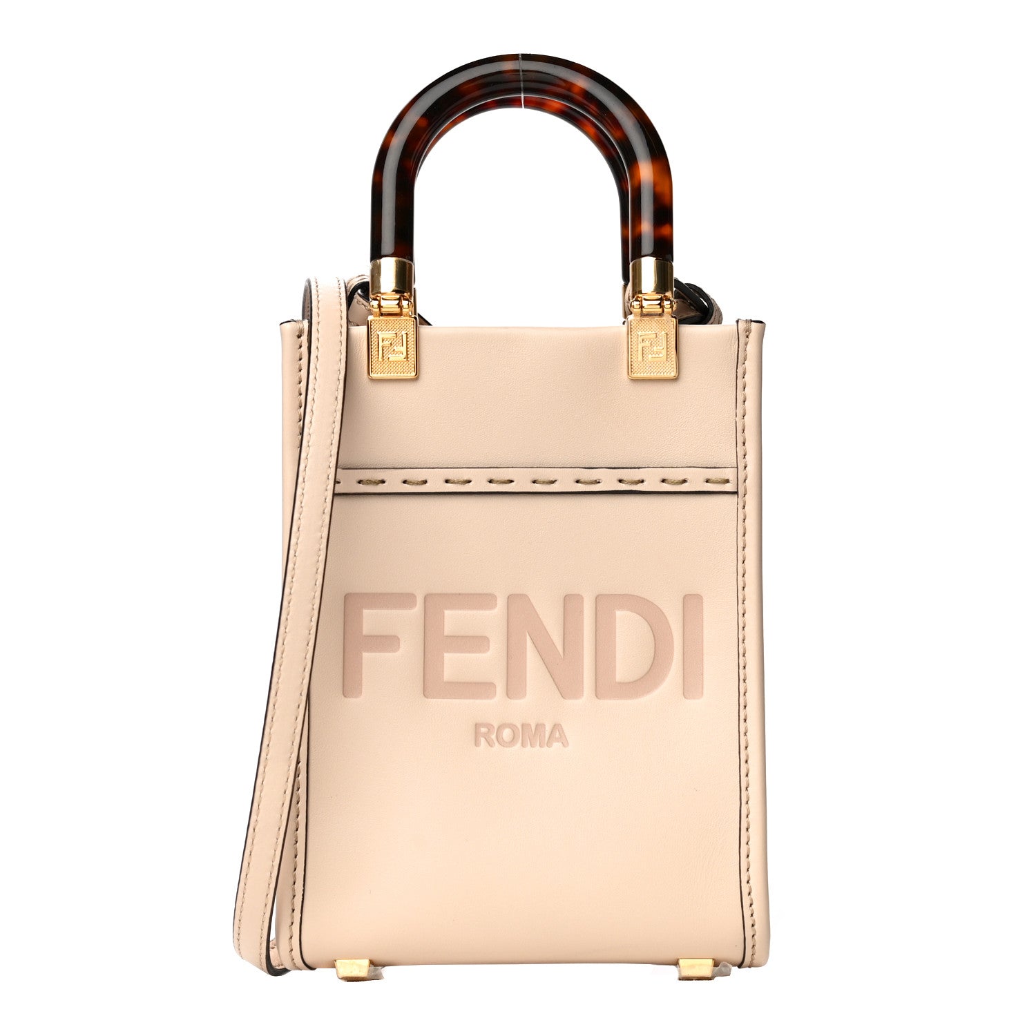 Fendi Vitello King Plexiglass Logo Embossed Mini Fendi Sunshine Shopper Tote Poudre 1 of 10