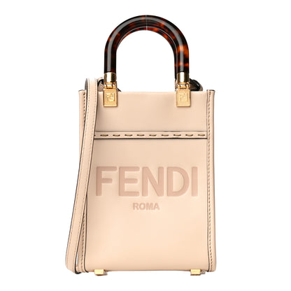Fendi Vitello King Plexiglass Logo Embossed Mini Fendi Sunshine Shopper Tote Poudre 1 of 10
