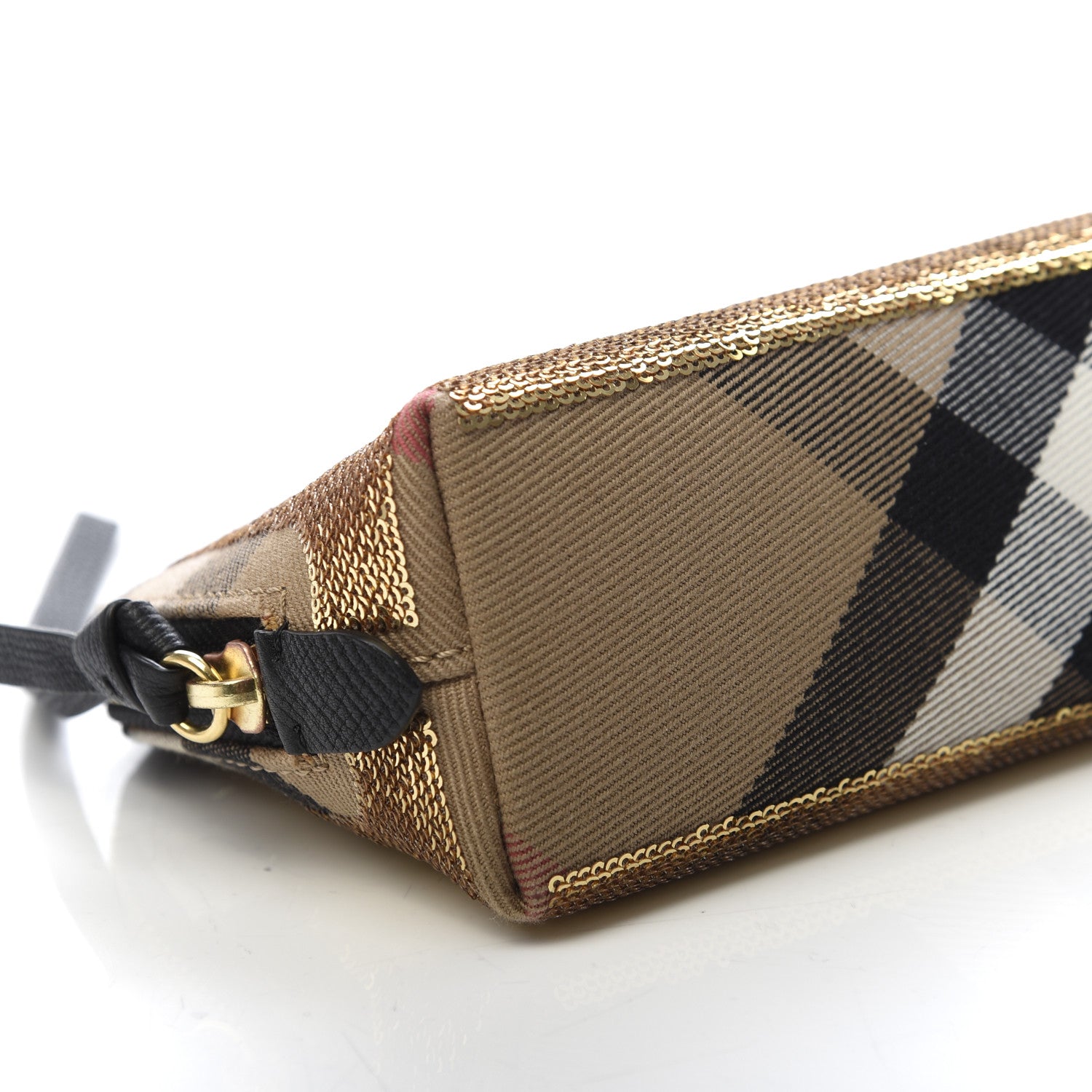 Burberry House Check Sequin Peyton Pouch Bag Gold Black 5 of 9