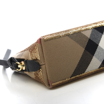 Burberry House Check Sequin Peyton Pouch Bag Gold Black 5 of 9