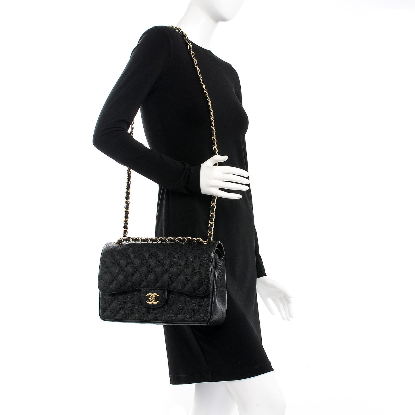 Caviar Quilted Jumbo Double Flap Black