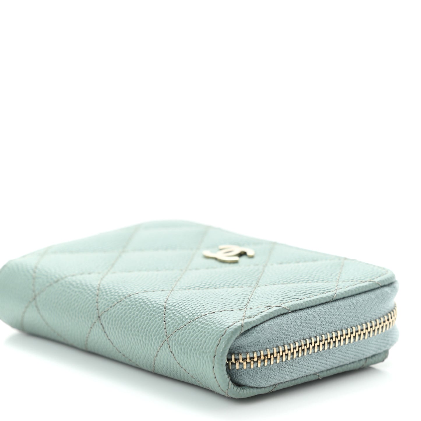 Caviar Quilted Zip Around Coin Purse Wallet Dark Green
