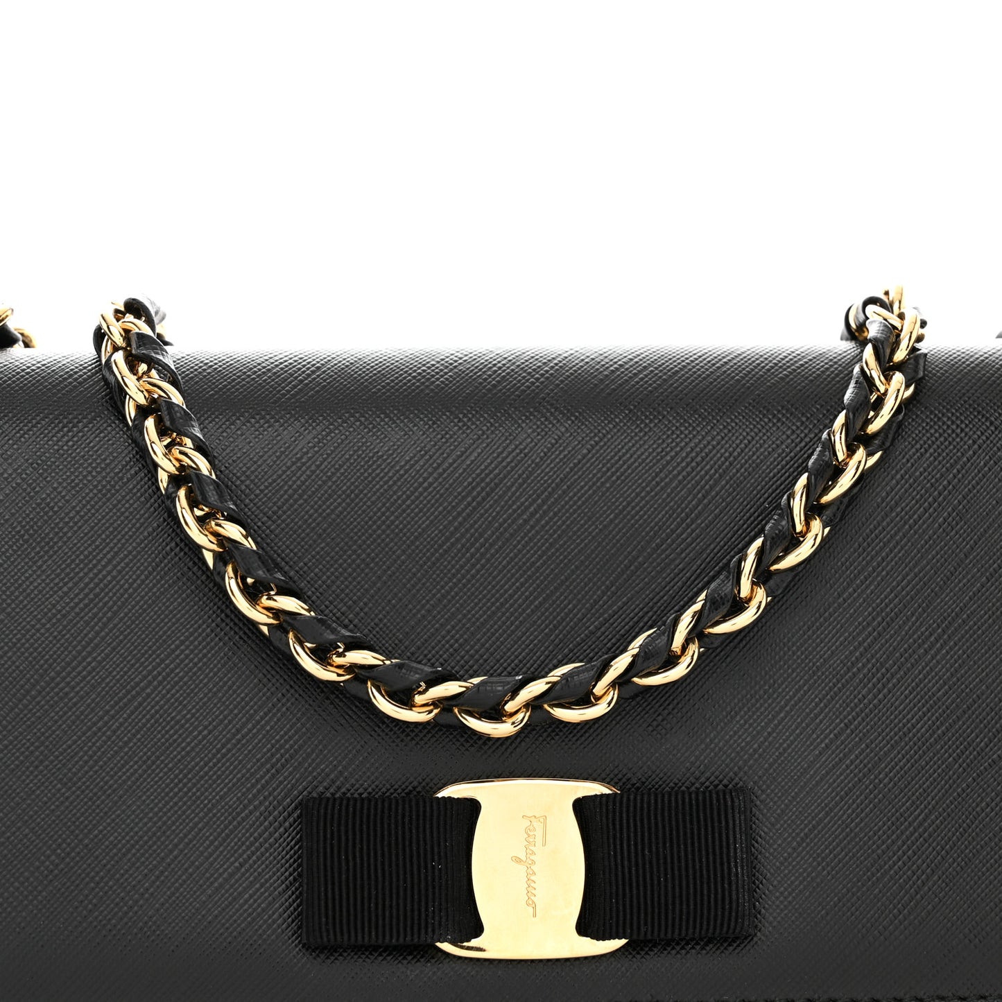 Printed Calfskin Vara Bow Chain Flap Crossbody Black
