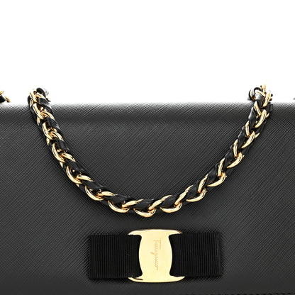 Salvatore Ferragamo Printed Calfskin Vara Bow Chain Flap Crossbody Black 7 of 9