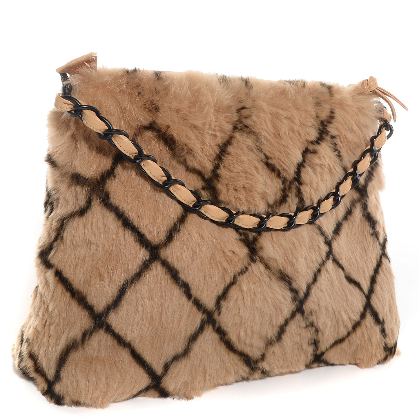 Lapin Fur Quilt Pattern Handbag Beige