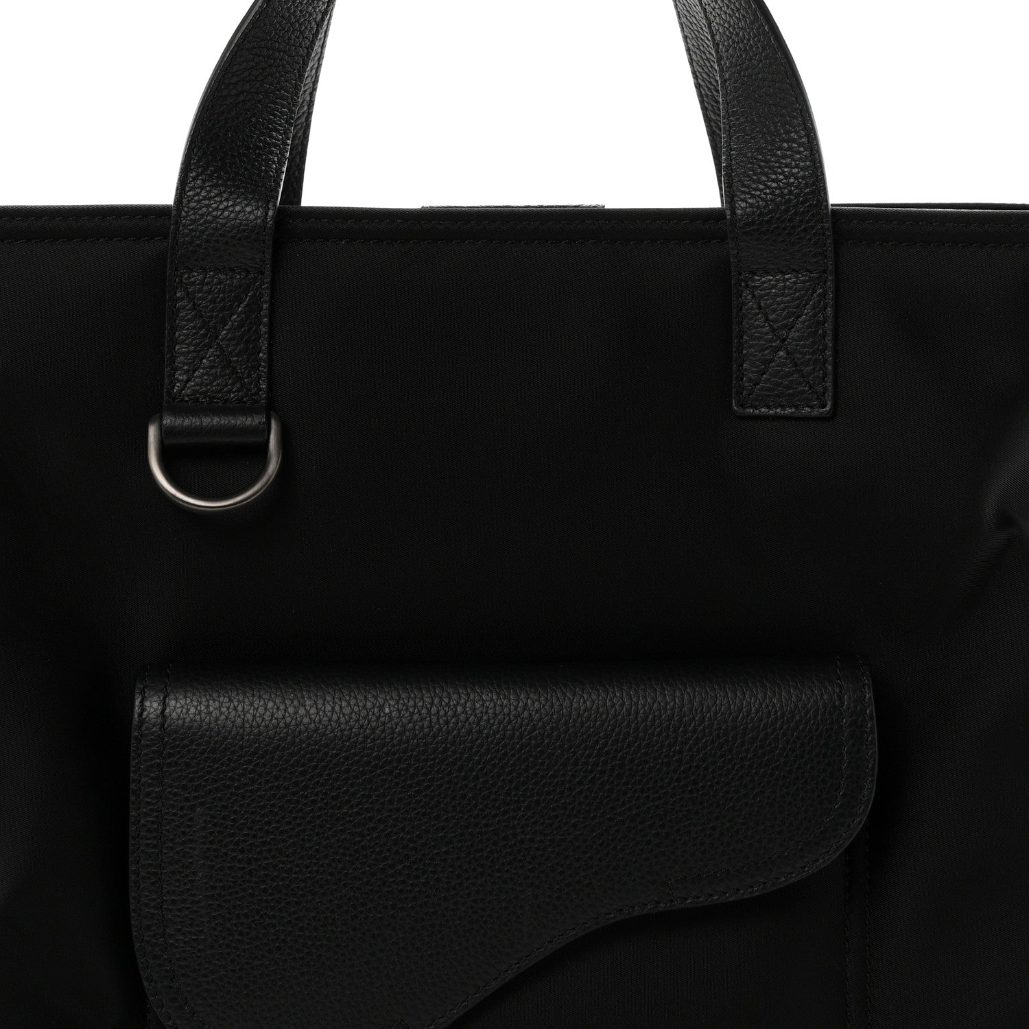 Christian Dior X SACAI Nylon Grained Calfskin Saddle Tote Black 8 of 10