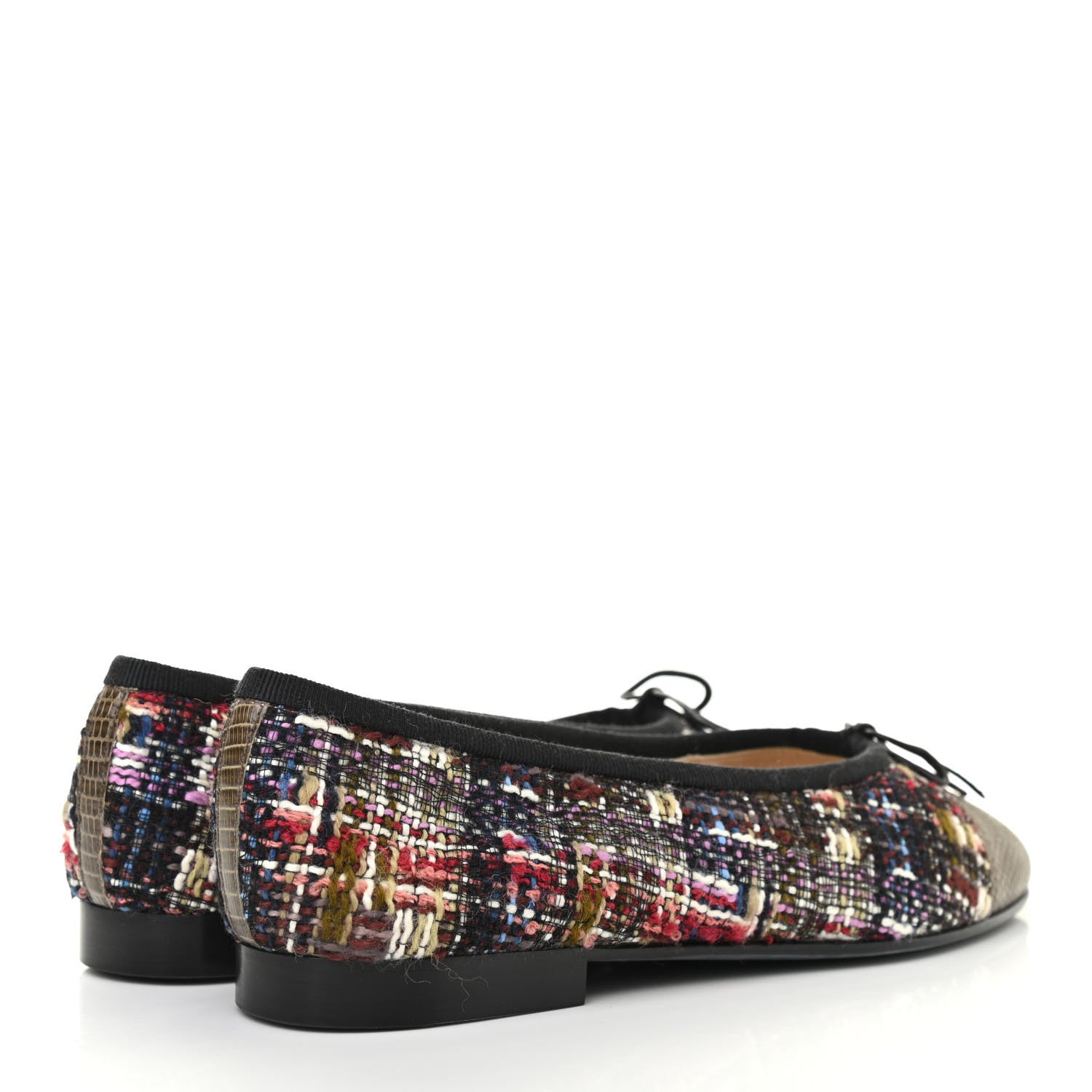Chanel Tweed Lizard CC Cap Toe Ballerina Flats 38 Multicolor Khaki 4 of 9