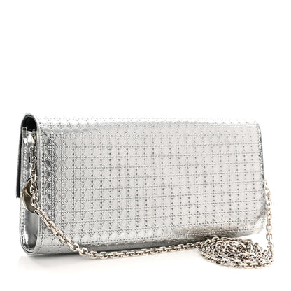 Christian Dior Metallic Patent Micro-Cannage Lady Dior Croisiere Chain Wallet Silver 2 of 9