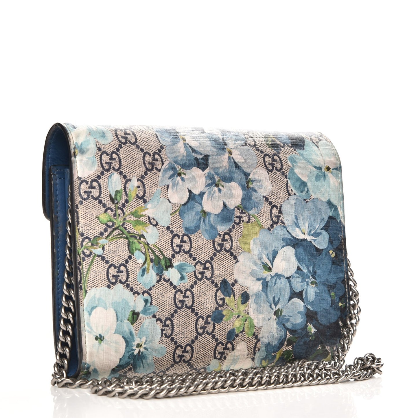 GG Supreme Monogram Blooms Mini Dionysus Chain Wallet Beige Blue Navy Vintage Blue