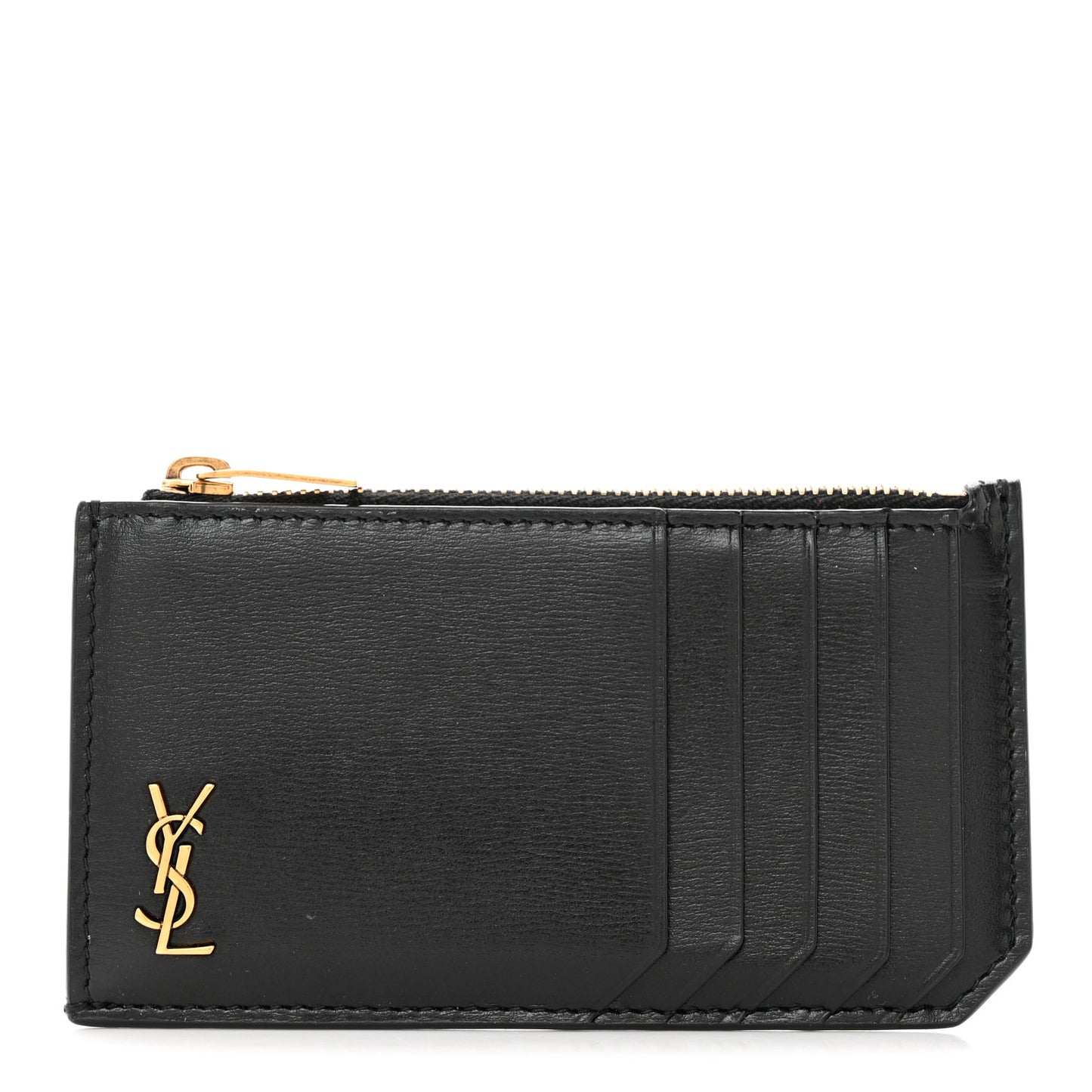 Grained Calfskin Monogram 5 Fragments Zip Pouch Card Holder Black