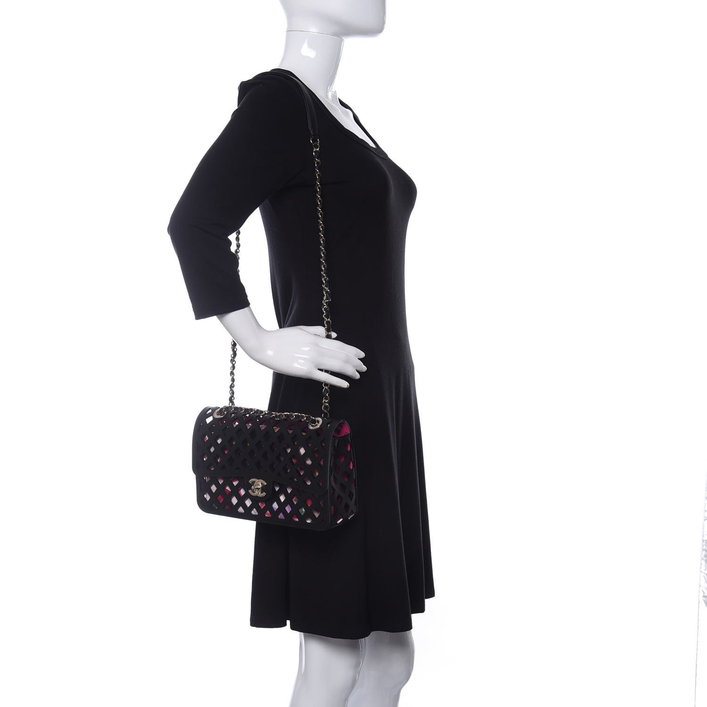 Lambskin Sea Through Flap Black Multicolor