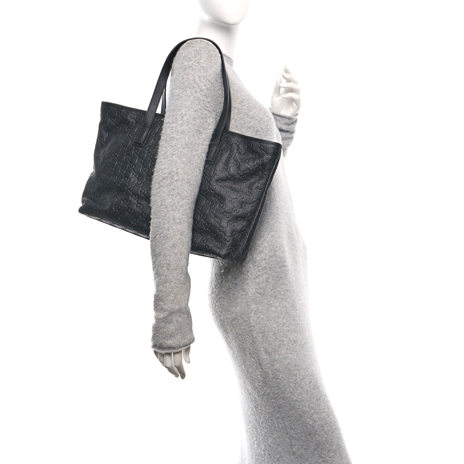 Gucci Guccissima Medium Zippered Shopping Tote Black 2 of 10