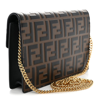 Fendi Vitello Cruise F is Fendi Bi-Color FF 1974 Embossed Medium Envelope Wallet On Chain Black Maya 3 of 10