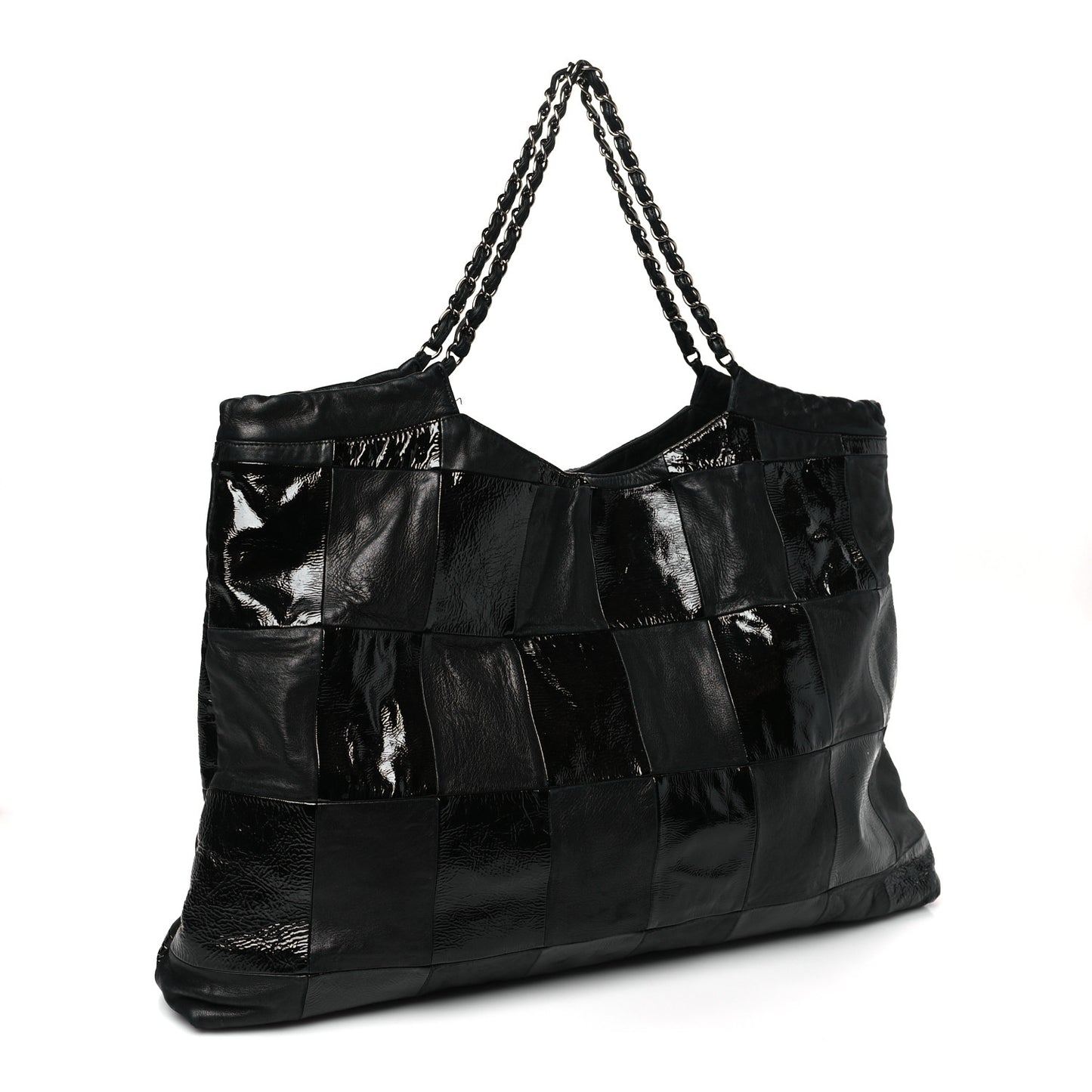 Lambskin Patent Calfskin Brooklyn Patchwork Extra Large Hobo Black