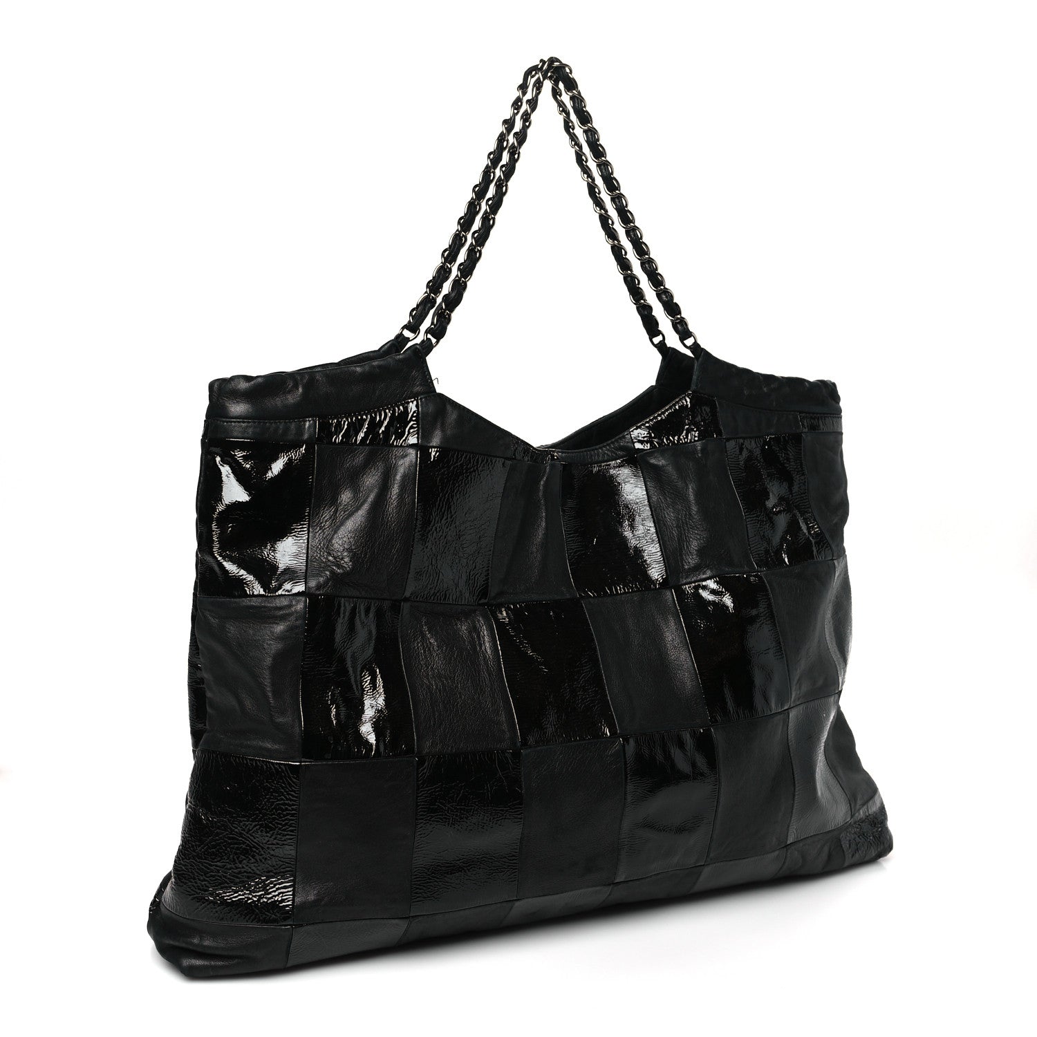 Chanel Lambskin Patent Calfskin Brooklyn Patchwork Extra Large Hobo Black 3 of 10