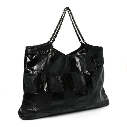 Chanel Lambskin Patent Calfskin Brooklyn Patchwork Extra Large Hobo Black 3 of 10
