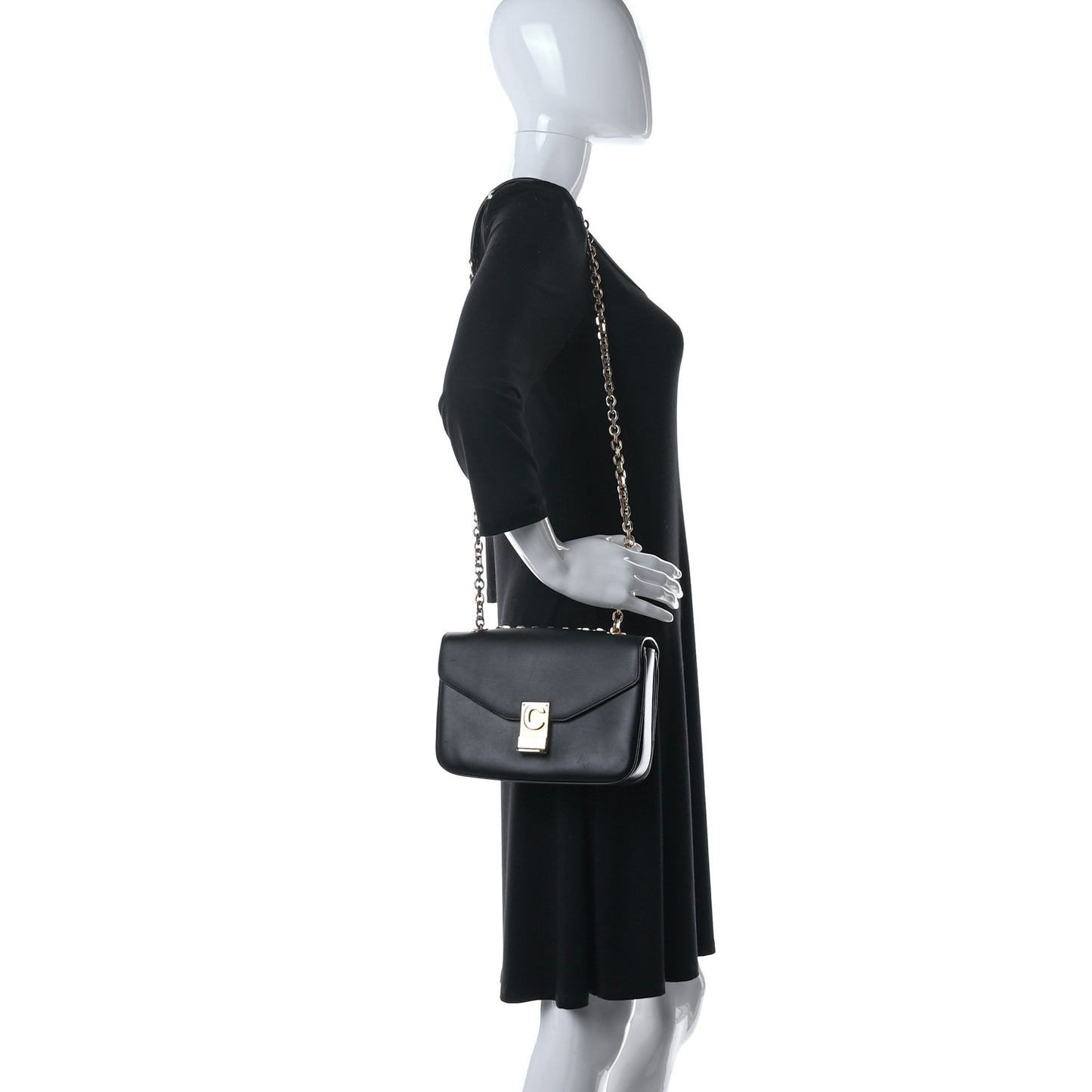 Shiny Calfskin Medium C Bag Black
