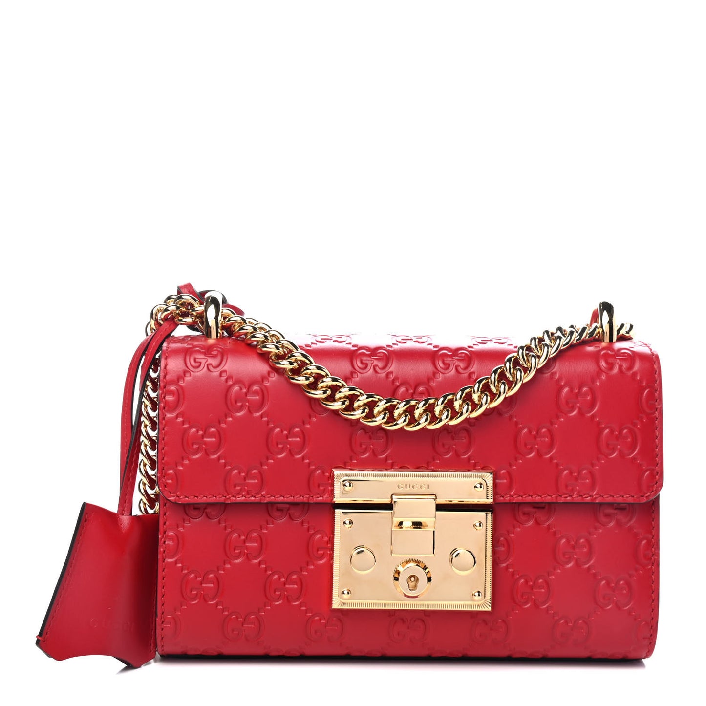 Guccissima Small Padlock Shoulder Bag Hibiscus Red