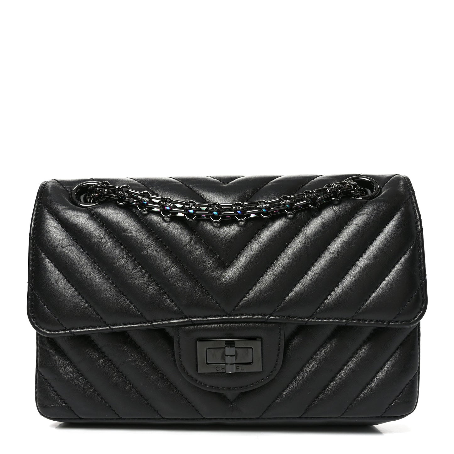 Aged Calfskin Chevron Quilted 2.55 Reissue Mini Flap So Black