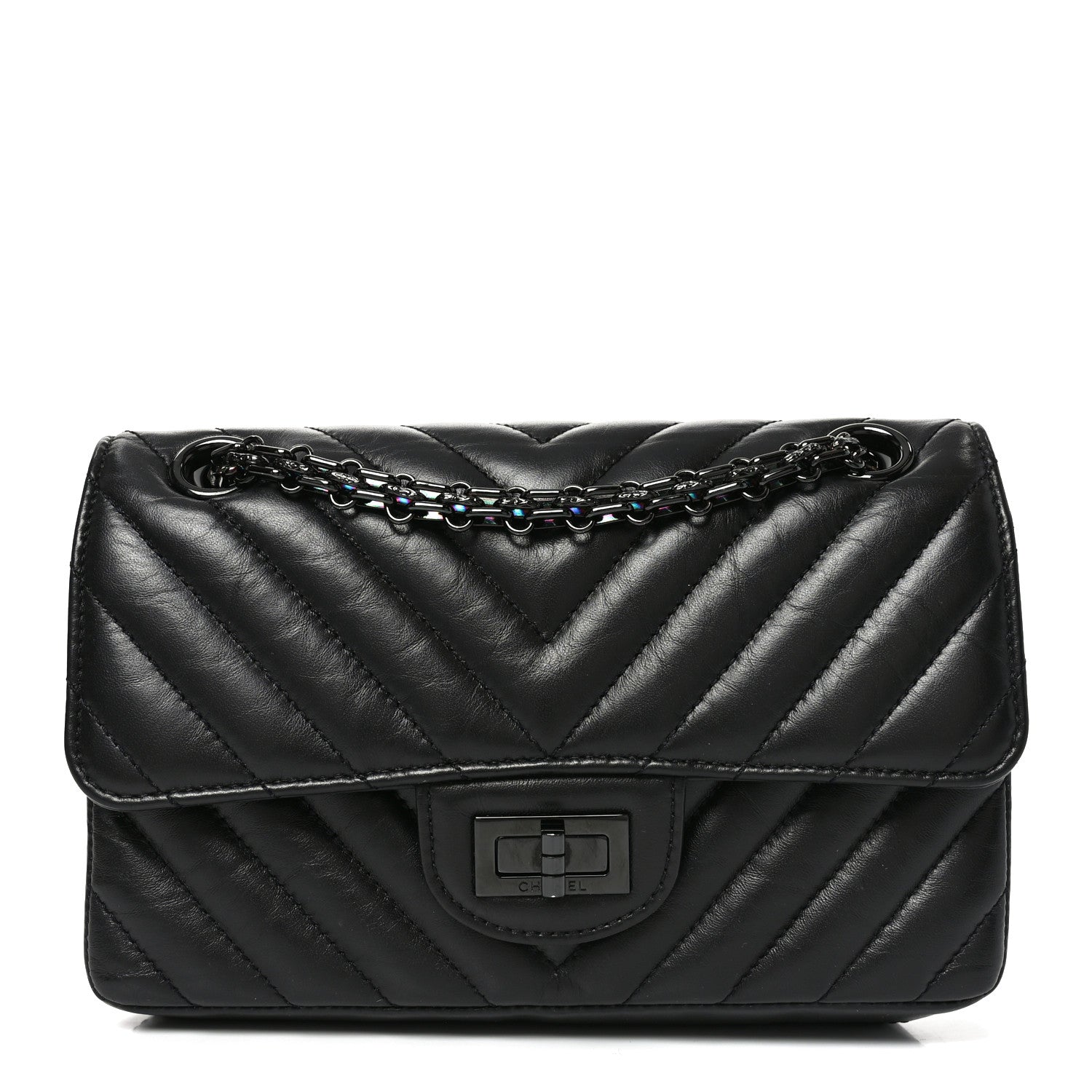 Chanel Aged Calfskin Chevron Quilted 2.55 Reissue Mini Flap So Black 1 of 10