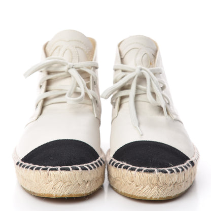 Chanel Lambskin Canvas Cap Toe Lace Up Espadrilles 38 White Black 2 of 12