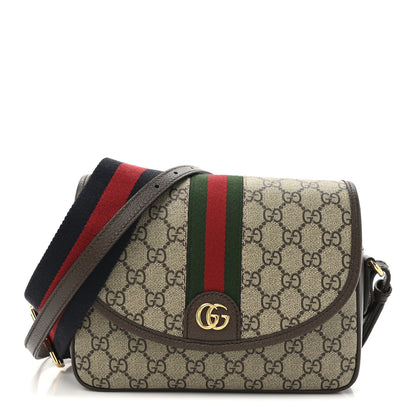 Gucci GG Supreme Monogram Textured Dollar Calfskin Web Studded Mini Ophidia Flap Shoulder Bag Beige Ebony New Acero 1 of 10