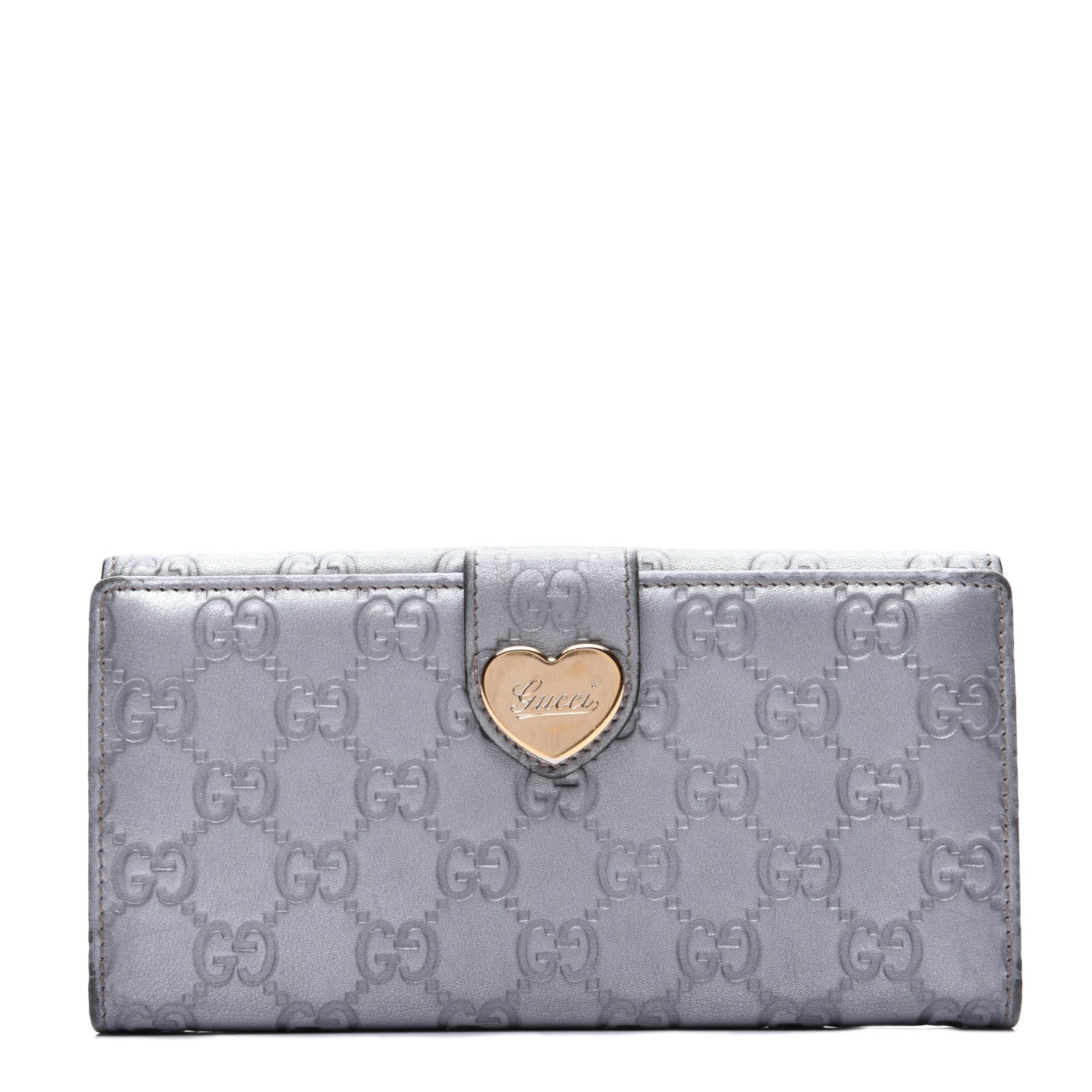 Gucci Guccissima Heart Continental Wallet Silver 1 of 13