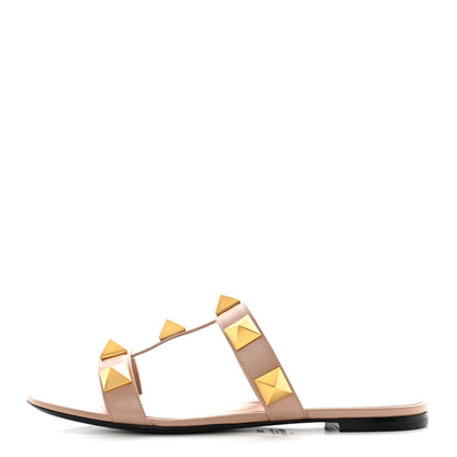 Valentino Garavani Calfskin Roman Stud Flat Slide Sandals 39.5 Rose Cannelle 1 of 14