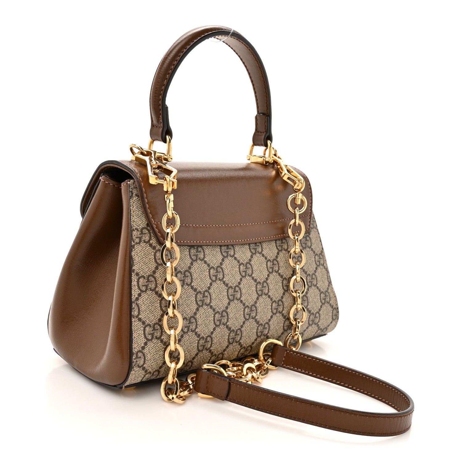 Gucci GG Supreme Monogram Azalea Calfskin Mini Horsebit 1955 Top Handle Flap Bag Beige Ebony Brown Sugar 2 of 9