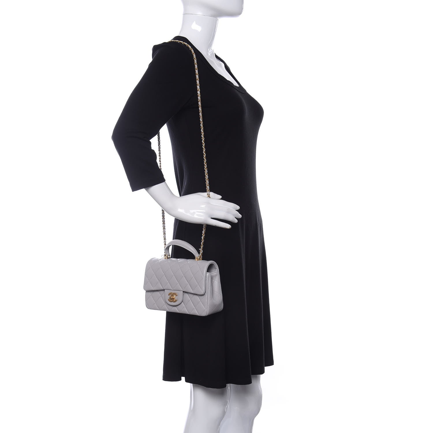 Chanel Lambskin Quilted Mini Top Handle Rectangular Flap Grey 2 of 11