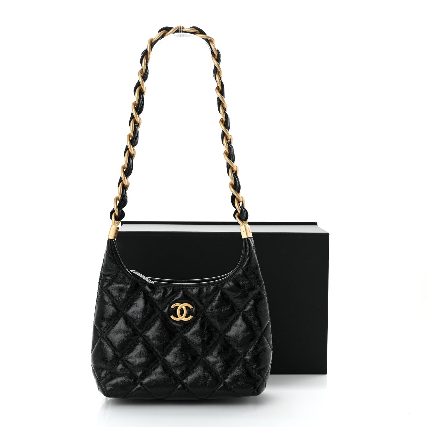 Chanel Shiny Crumpled Lambskin Quilted Small CC Funky Town Hobo Black 11 of 11