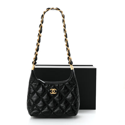 Chanel Shiny Crumpled Lambskin Quilted Small CC Funky Town Hobo Black 11 of 11