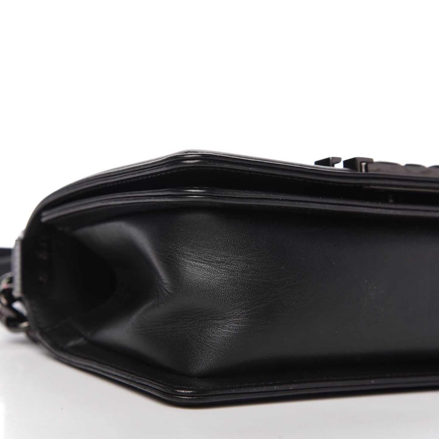 Calfskin Painted Chevron Embossed Small Boy Flap Black