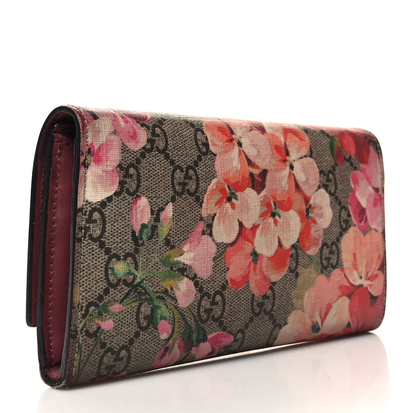 GG Supreme Monogram Blooms Continental Wallet Beige Multicolor Dry Rose