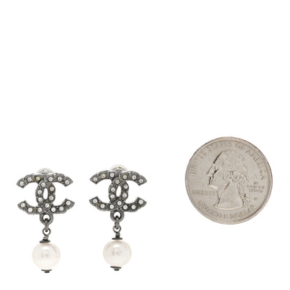 Chanel Crystal Pearl CC Drop Earrings Silver 2 of 6