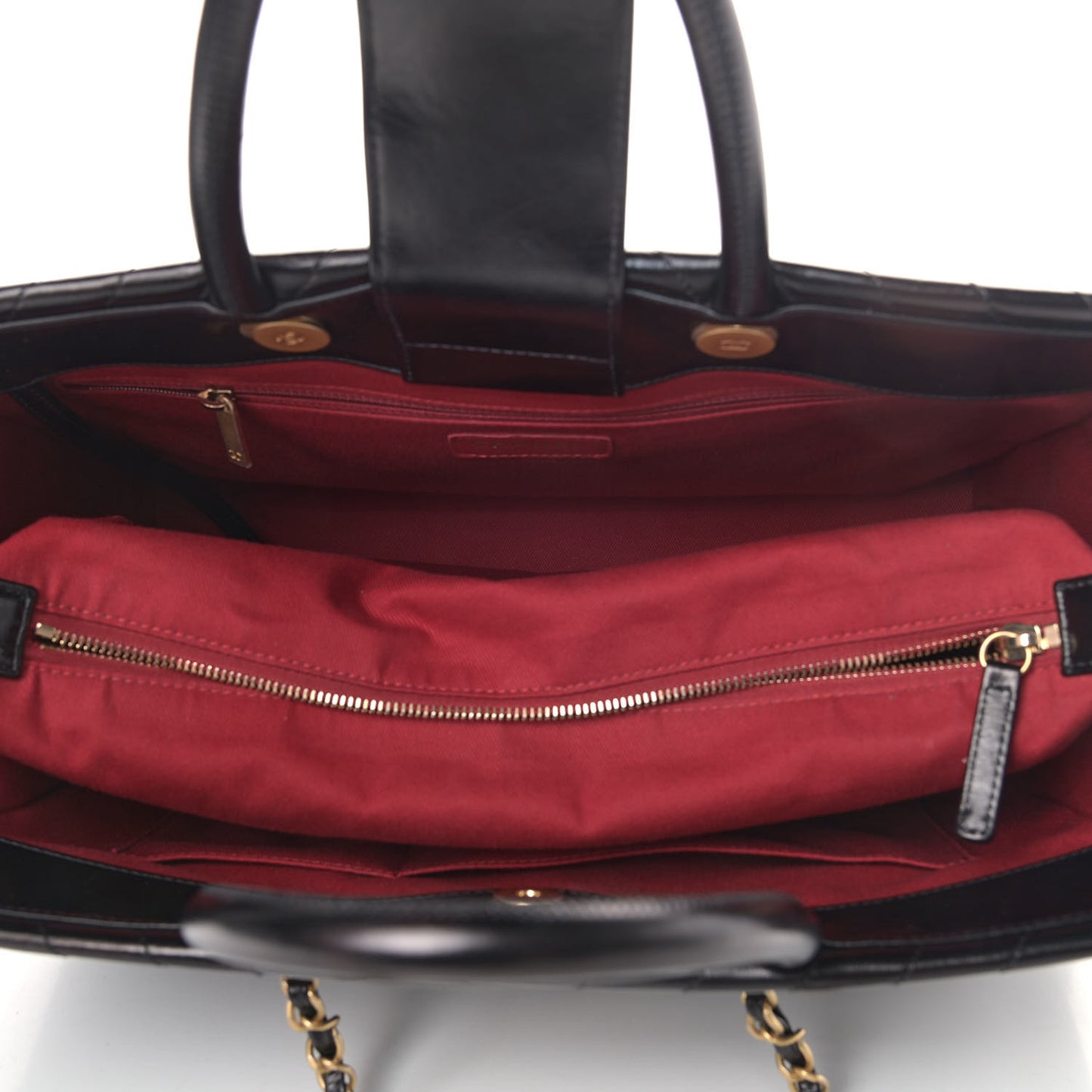 Aged Calfskin Chevron Large Coco Handle Shopping Tote Black