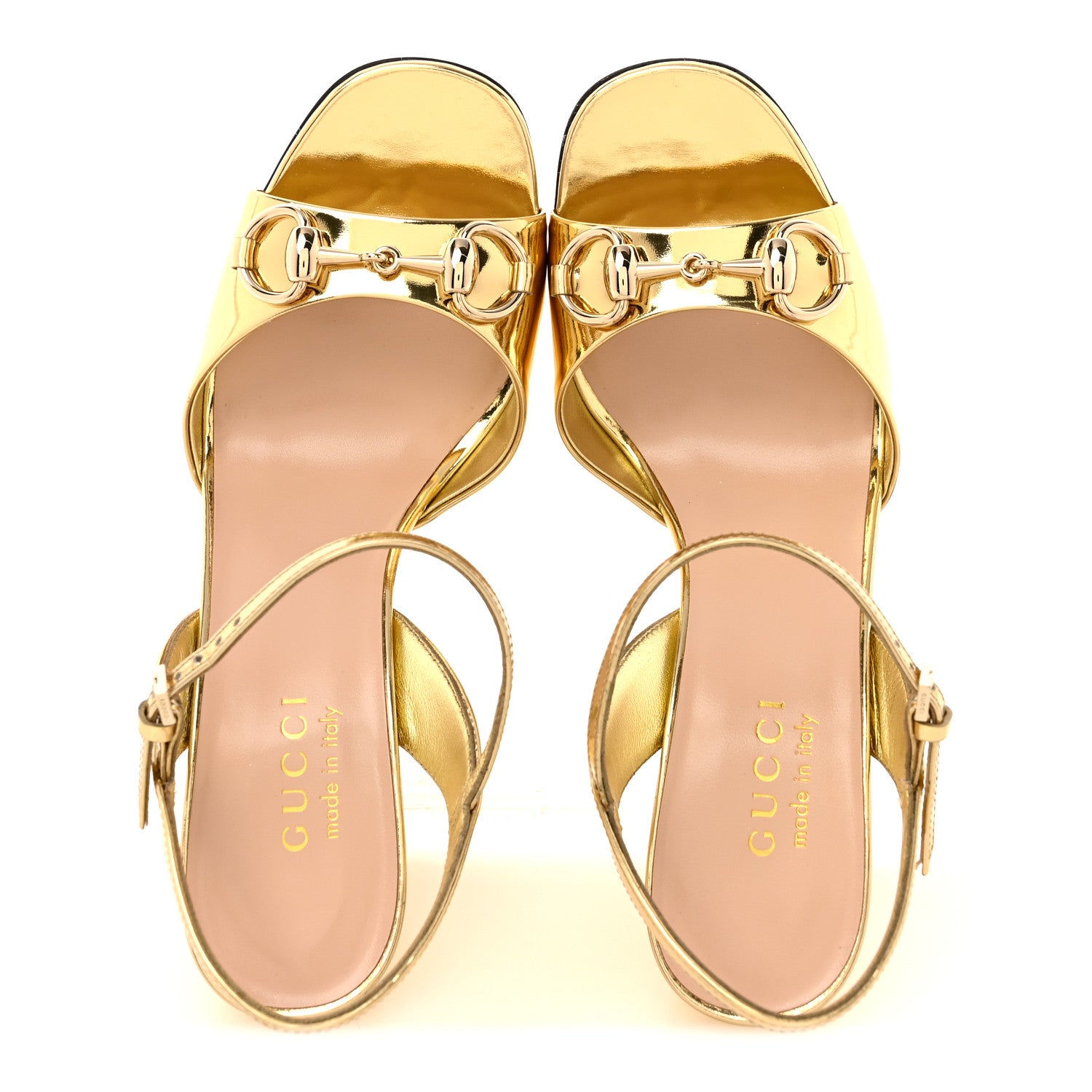 Gucci Metallic Nappa Horsebit Cross Strap 95mm Sandals 36.5 Gold 2 of 10