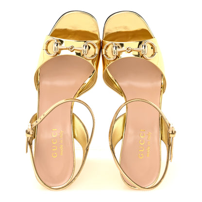 Gucci Metallic Nappa Horsebit Cross Strap 95mm Sandals 36.5 Gold 2 of 10