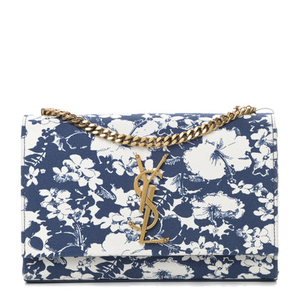 Saint Laurent Canvas Small Monogram Hibiscus Print Kate Satchel Blue 1 of 10