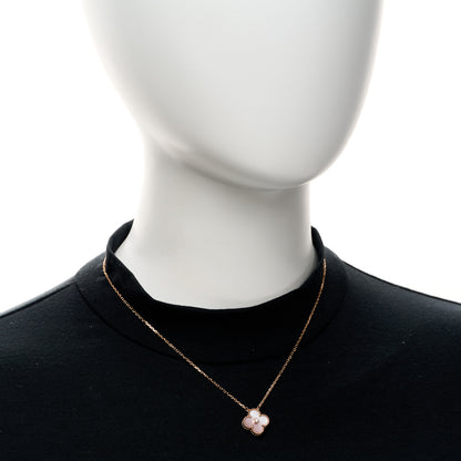 Van Cleef & Arpels 18K Rose Gold Diamond Pink Mother of Pearl Vintage Alhambra Pendant Necklace 2 of 5