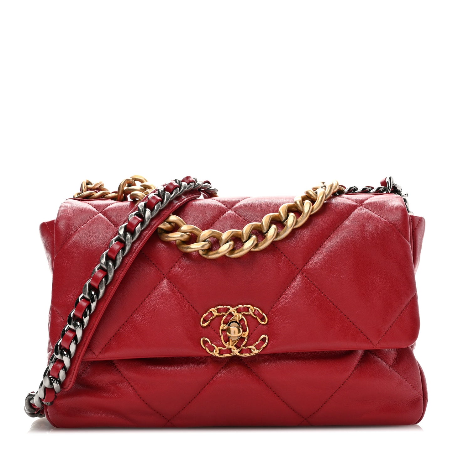 Goatskin Quilted Large Chanel 19 Flap Red