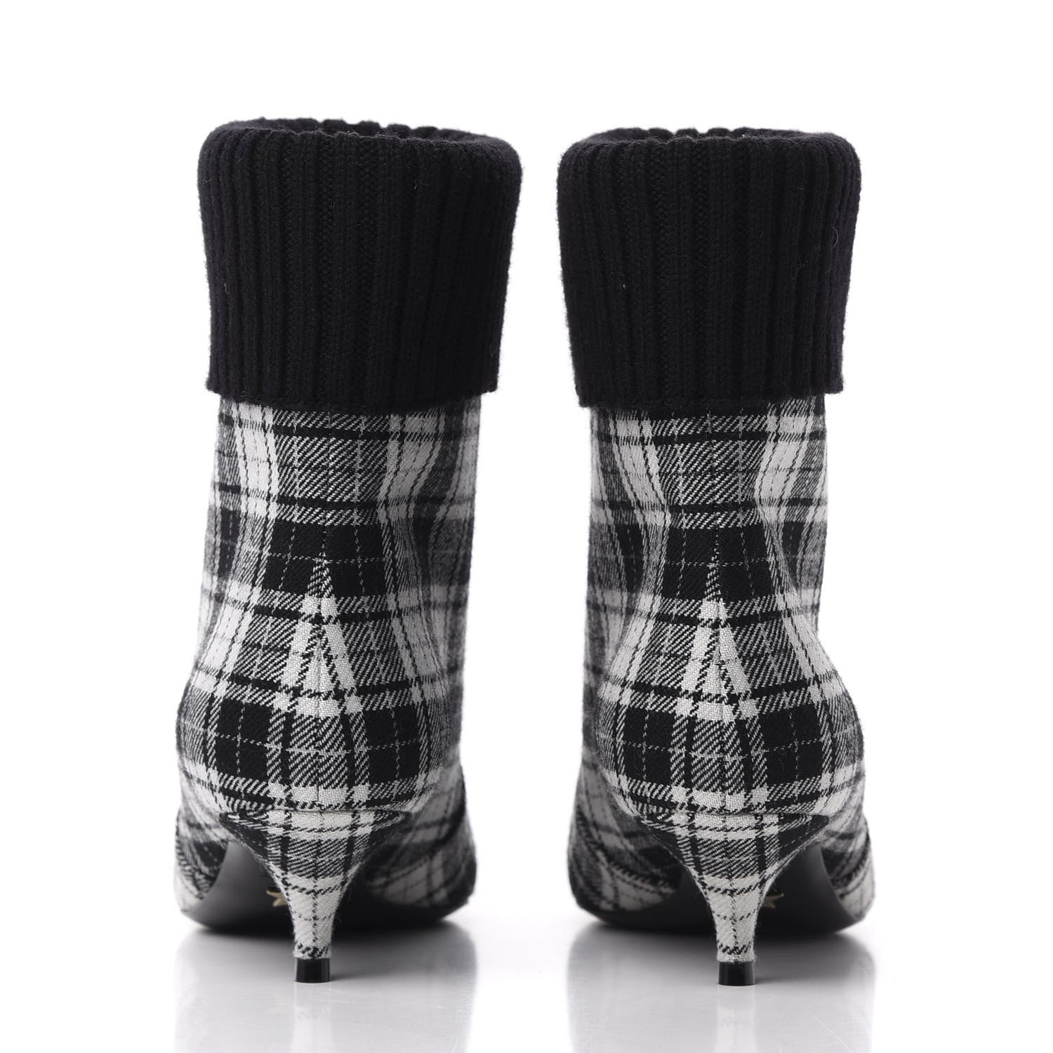 Christian Dior Tartan Fabric Beat Ankle Boots 37.5 White Black 7 of 11