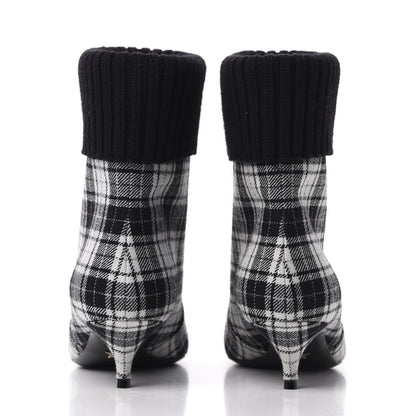 Christian Dior Tartan Fabric Beat Ankle Boots 37.5 White Black 7 of 11