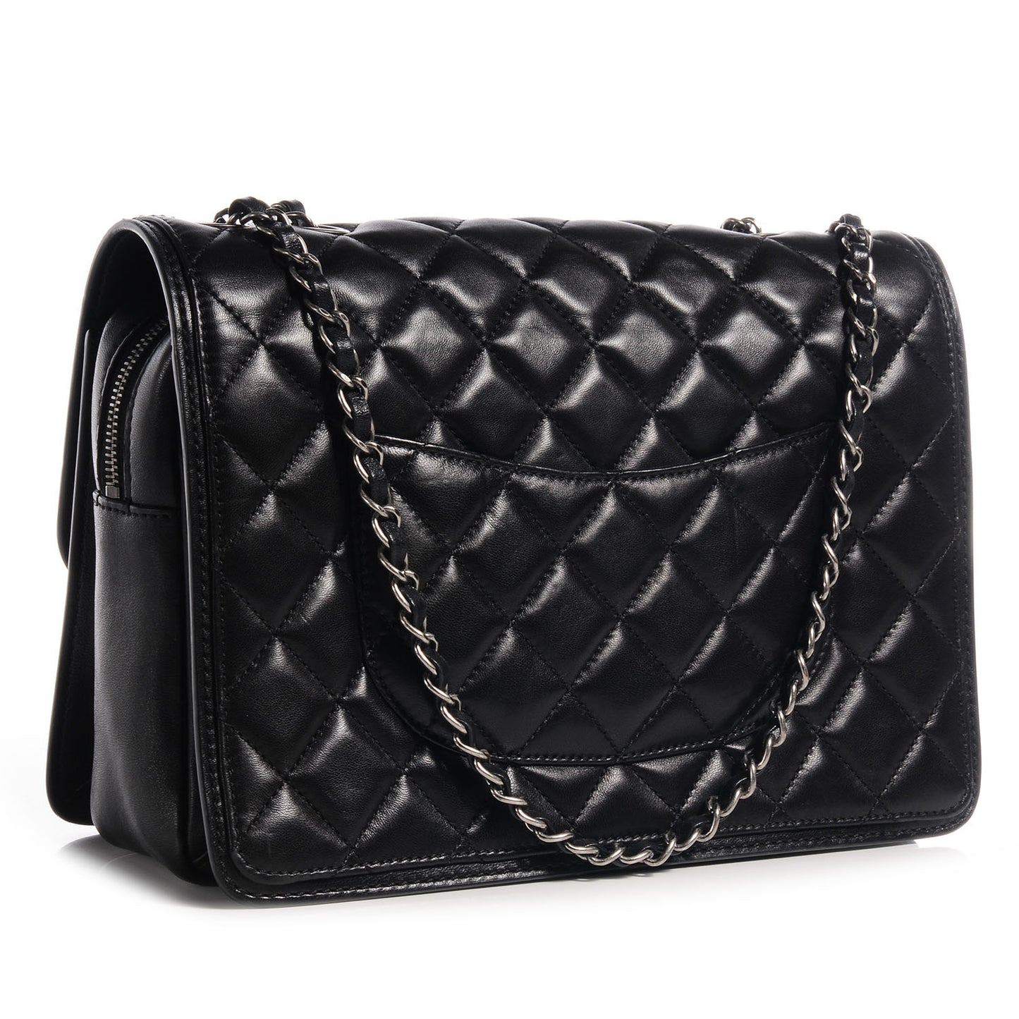 Lambskin Quilted Citizen Zip Large Flap Black