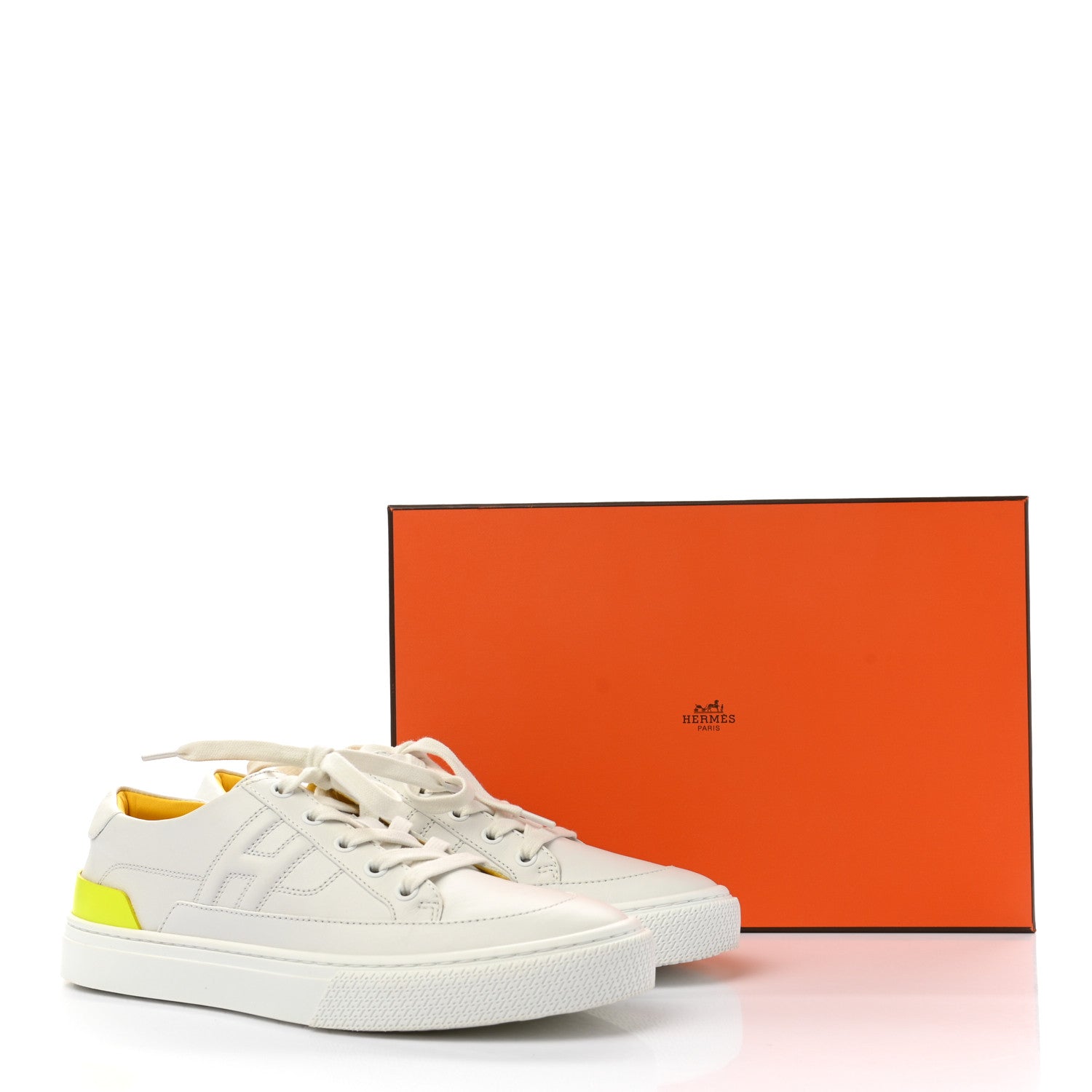 Hermes Calfskin Deep Sneakers 39 White Yellow 9 of 11