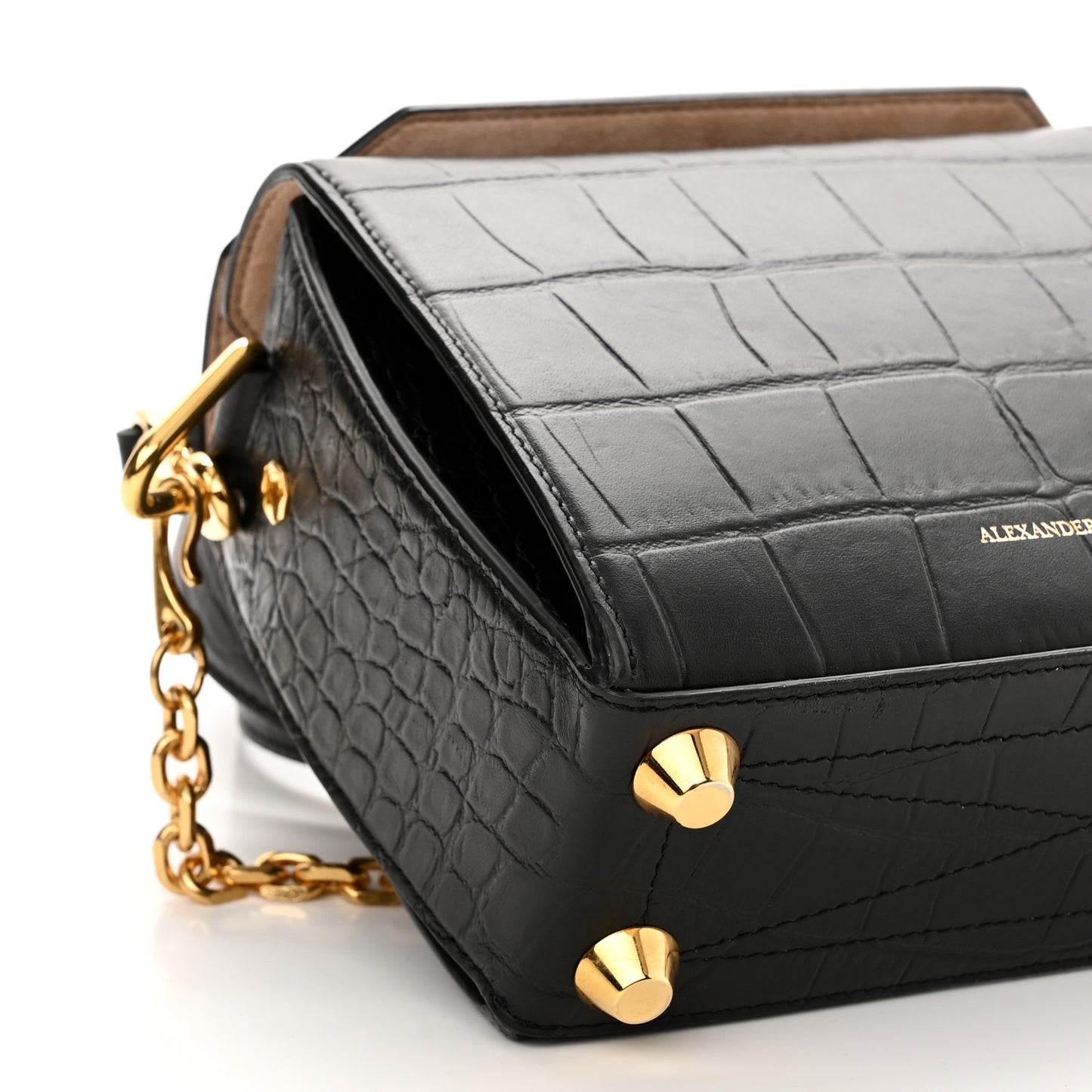 Calfskin Crocodile Embossed Box Shoulder Bag 19 Black