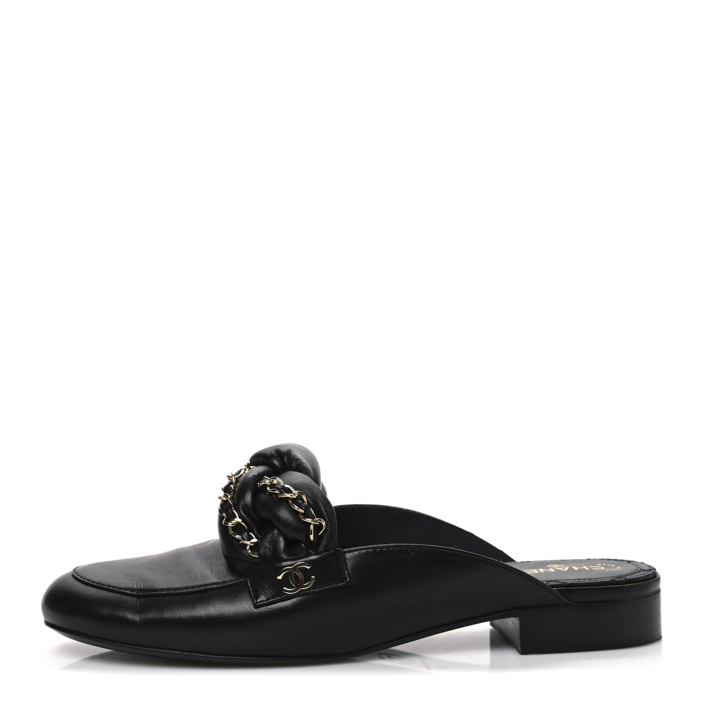 Lambskin Chain Braided CC Mules 39 Black