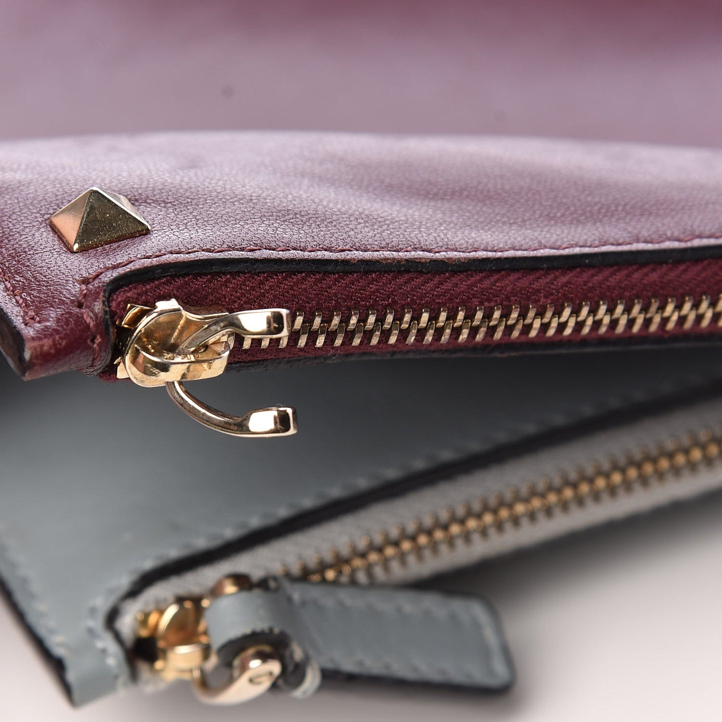 Vitello Rockstud Triple Zip Wristlet Pouch Multicolor